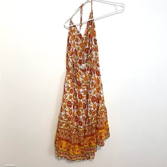 SHEIN White Orange Mustard Floral Border Print Boho Halter Dress ALTERED STRAPS - Picture 10 of 16